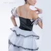 Bühnenkleidung 5-stufiges romantisches Tutu für Erwachsene Mädchen Ballerina Tanzkostüm Schwarzer Samt Mieder Trikot Tanzkleid Frauen Lange Tutus