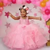 Cute Pink Flower Girl Dresses O-neck Lace Beads Little Girls Formal Party Gowns Puffy Ruffles Tiered Princess Kids Toddler First Communion Birthday Dress CL3383