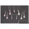 Pendant Necklaces New Fashion Pink Opal Necklace Teardrop-Shaped Charm Statement Jewelry Set For Women Rhinestone Infinite Drop Delive Dh8Tn