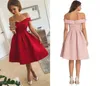 Simple Red Satin Short Prom Dresses With Ruffles Off Shoulder Knee Length Short Party Dresses Custom Made Cheap Short Evening Dres1831663