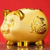 Lådor Creative Golden Pig Ceramic Piggy Bank 2023 New Kids Coin Bank Cute Cartoon Piggy Bank Gift Craft Money Box Savings Home Decor