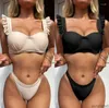 Damesbadmode bikini sexy effen kleur split badpak harde cup zomer strand geplooide schouderband meisjes set QQ8N