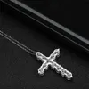 Pendanthalsband Knobspin Full Moissanite Cross Pendant Necklace Original 925 Sterling Sliver Chain Plated 18K White Gold Fine Necklace For Womenl242313