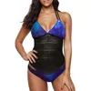 Damen-Bademode, blaues Galaxy-Bikini-Set, bunter Print-Bikini-Badeanzug, sexy tiefer V-Ausschnitt, individuelle Rave-Badeanzüge