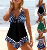 Swim wear Womens novo verão duas peças conjunto com impressão azul flor gardênia sexy praia maiô recreação S-6XL esportes aquáticos 240311