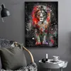 Leão colorido graffiti pintura em tela abstrata animal arte da parede cartazes e impressões quadros decorativos para casa design205g