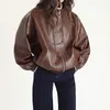 Women's Leather 2024 Lady's Genuine Jacket Oil Wax Cow Coat Women Stand Collar Streetwear TF5281