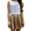 Fashion Gold Shiny Sequins Pleated Mini Skirt Women Elastic Waistband Loose Miniskirt Dancewear 240228