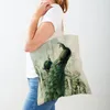 Shoppingväskor tecknad djurtryck avslappnad väska kinesisk bläck fågel kvinnor shoppare båda sidor lady canvas tote handväska återanvändbar