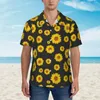 Camisas casuais masculinas alegre girassol camisa havaiana homem praia brilhante flor amarela manga curta respirável elegante blusas de grandes dimensões