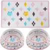 Designer Dog Bowls and Placemats Set Food Grade Non-Skid BPA- Chip-Proof Tip-Proof Dishwasher Safe Malamine Bowls with Fun Bra259U