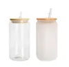US CA Stock Sublimacja 16 uncji butelki z wodą DIY Pusta sublimacja może kubki w kształcie szklanych kubków z bambusową pokrywą i słomką do mrożonej sody kawy