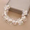 Hair Clips Handmade Floral White Flowers Band Pearl Ribbon Yarn Wedding Headbands Bridal Pageant Head Pieces For Women Tiaras Jewelry
