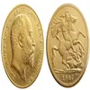 영국 희귀 1907 British Coin King Edward VII 1 주권 Matt 24-K Gold 도금 사본 동전 2657