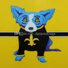 高品質100％手描きのモダンな抽象油絵キャンバス動物絵画青い犬の家の壁装飾アートAMD-68-8-9261z