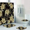 Rideaux 3D doré Floral baroque damassé rideau de douche ensemble avec crochets pour salle de bain toilettes tapis de bain de luxe tapis tapis décor à la maison cadeaux