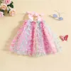 FOCUSNORM 04Y Toddler Kids Girls Princess Dress Sleeveless Tieup Butterfly Lace Mesh Tulle for Party Daily 240228