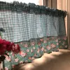 Rideaux Style nordique coton bleu vert Plaid dentelle épissure imprimé Floral cuisine rideau café rideau décoratif anti-poussière rideau