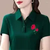 Women's Polos Women Fashion Short Sleeve Floral Print Tees Elegant Polo Collar T-shirt 2024 Summer Casual Slim Button Basic Tops Ropa De