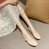 Geklede schoenen dames zomerschoenen parelmocassins voor dames 2024 lage hak elegante Japanse stijl Lolita Mary Jane vierkante neus wit 39