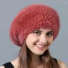 Bérets de haute qualité tricoté véritable chapeau avec pompon femmes béret chapeaux hiver chaud dames tenues