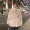 Kadın Ceketleri Koreli Moda Katları Kadınlar için Boyun Boyun Kuzu Yün Sıcak Kıkırdak Cepler Düğmesi Kış Tasarım Tüm Maç Giysileri 2024