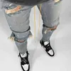 Mäns jeans män jeans knähål rippade stretch mager denim byxor fast färg svartblå höst sommar hip-hop stil smal passformar 2022 lst230831 l240313