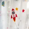 Zasłony kreskówki rakieta statek kosmiczny wydrukowana zasłona dla dzieci dzieci zaciemnienie żłobka niebieska kosmiczna przestrzeń francuskie żaluzje okna ZH416C