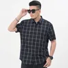 Männer Casual Hemden 7XL 8XL 6XL Plus Größe Klassische Plaid Streifen Kurze SleevShirts Für Männer Sommer Täglich Baggy Dünne shitrs Kleid Männlich Blau