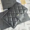 Black Classic Diamond Lattice Lambskin Cash Card Holder Wallet Purse Dubbel Billfold med dragkedja påsar 15 cm för herrkvinnor 15 cm