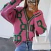 Women's knit sweater Spring fashion casual single-breasted letter long-sleeved cardigan coat