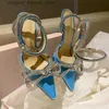 Zapatos de vestir Nudo de arco Bomba para mujer Lentejuelas Cristal Tobillo Correa Sandalias Punta puntiaguda Tacones altos Sandalias de diseñador para mujer 2023 Tendencia Q240314