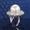 S925 Sterling Silver New inlaid Pearl Ring 14mm Elegant Texture Fashion Versatile Boutique Party Ring