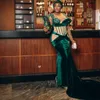 2024 African Prom Dresses for Black Women Promdress Hunter Green Velvet Illusion Beaded Elegant Evening Dresses for Special Occasions Birthday Gowns AM527