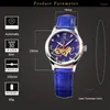 Relojes de pulsera AOKULASIC Mujeres Relojes de negocios Reloj de pulsera de cuero mecánico automático Rhinestone Ladies Fashion Pulsera Set Regalo Reloj