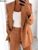 Kvinnors tvådelade byxor 2024Women's Solid Blazers Jacket och sätter 2st Slim Fit Formal Office Ladies Elegant Clothing Set Pieces Ordized