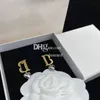 Hjärtformörhängen Designer Letter Earndrops for Girls Retro Gold Brass Earrings Drop Studs With Present Box