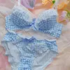 Bh-sets Japanse bh en panty set tienermeisjes zonder stalen ring lingerie sexy geruite kant zoete katoenen cup ondergoed vrouwelijk