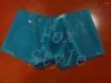 Cuecas !Shorts sexy de látex com bolso frontal para homens em azul transparente