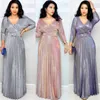 Ethnic Clothing African Dresses For Elegant Women Shinny Glitter Pleated V-neck Long Maxi Dress With Belt Vestidos Femme Prom Evening Party