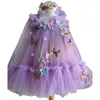 Girl Summer Dress Floral Bow Sleeveless Dance Performance Girls Butterfly Wings Purple Strap Princess E9275 240301