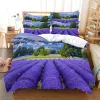 Juego de ropa de cama de lavanda para dormitorios de cama suave para la cama en casa se les ocurre la cubierta de la cubierta del edredón de la cubierta y la funda de almohada cortinas transparentes