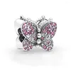 Lose Edelsteine 925 Sterling Silber Rose glänzend Schmetterling Charm Perlen geeignet für Frauen Armbänder und Halsketten Modeschmuck DIY