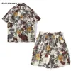 Terno de designer de homens de manga curta camisa floral ins solto havaiano praia shorts casal bonito conjunto de duas peças ie5p