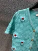 デザイナーカーディガンTシャツVネックセーターレディースニットセーターファッションカーディガン女性パッチワークフラワーボタン