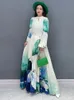 Shengpalae Contrast Color Plisted Sukienka dla kobiet wiosenna moda nadrukowana pełne rękawy długość podłogi Vestido 5R9404 240313