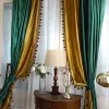 Cortinas de luxo estilo americano retro veludo cortina para sala estar quarto verde escuro ouro cortina cor emenda flanela personalizado