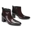 Bottes mode hommes 7CM talons hauts en cuir véritable cheville chevalier noir beau Botas Hombre fête/mariage