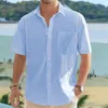 Camisas casuales para hombres Camisa de rebeca Cuello de solapa elegante Top de negocios transpirable de verano para oficina o playa Color sólido Ajuste suelto