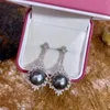 Dingle örhängen mode 11-12mm svart pärla för kvinnliga riktiga tahitiska runda pärlor släpper 925 sterling silver smycken